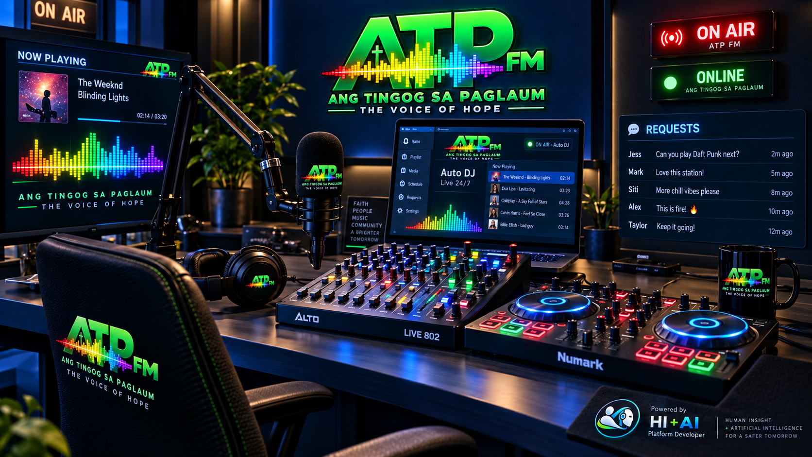 Visual concept of an ATP FM broadcasting studio; not a live screenshot